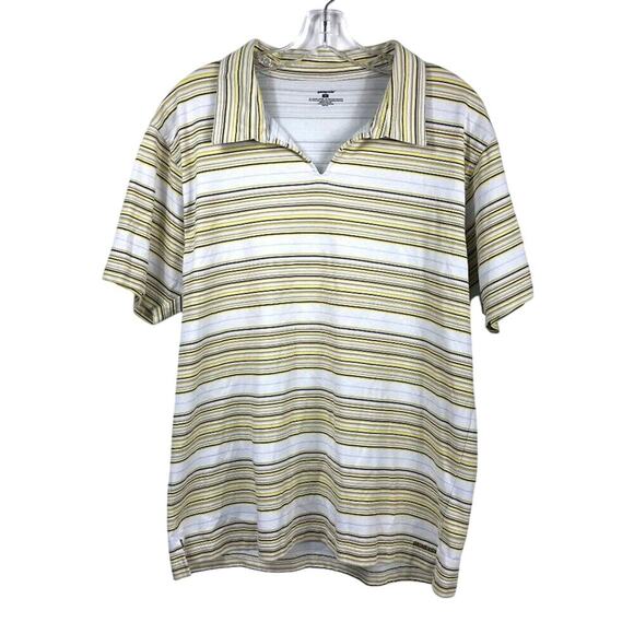 Patagonia Men's Golf Polo Size M Striped White Gold Black Golf Vacation Casual - Picture 1 of 8